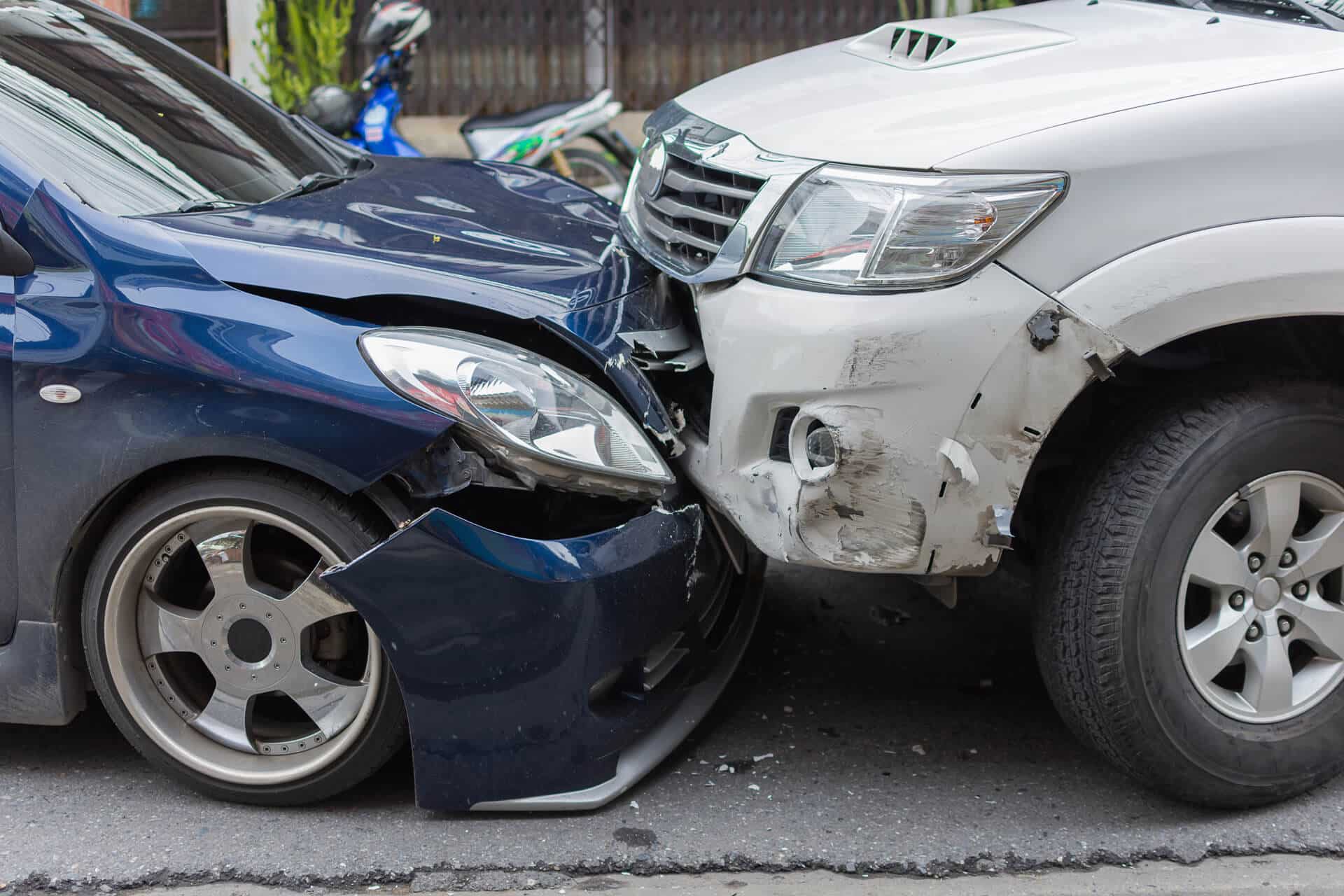 photo of two cars in a head-on collision car accident in Castle Rock